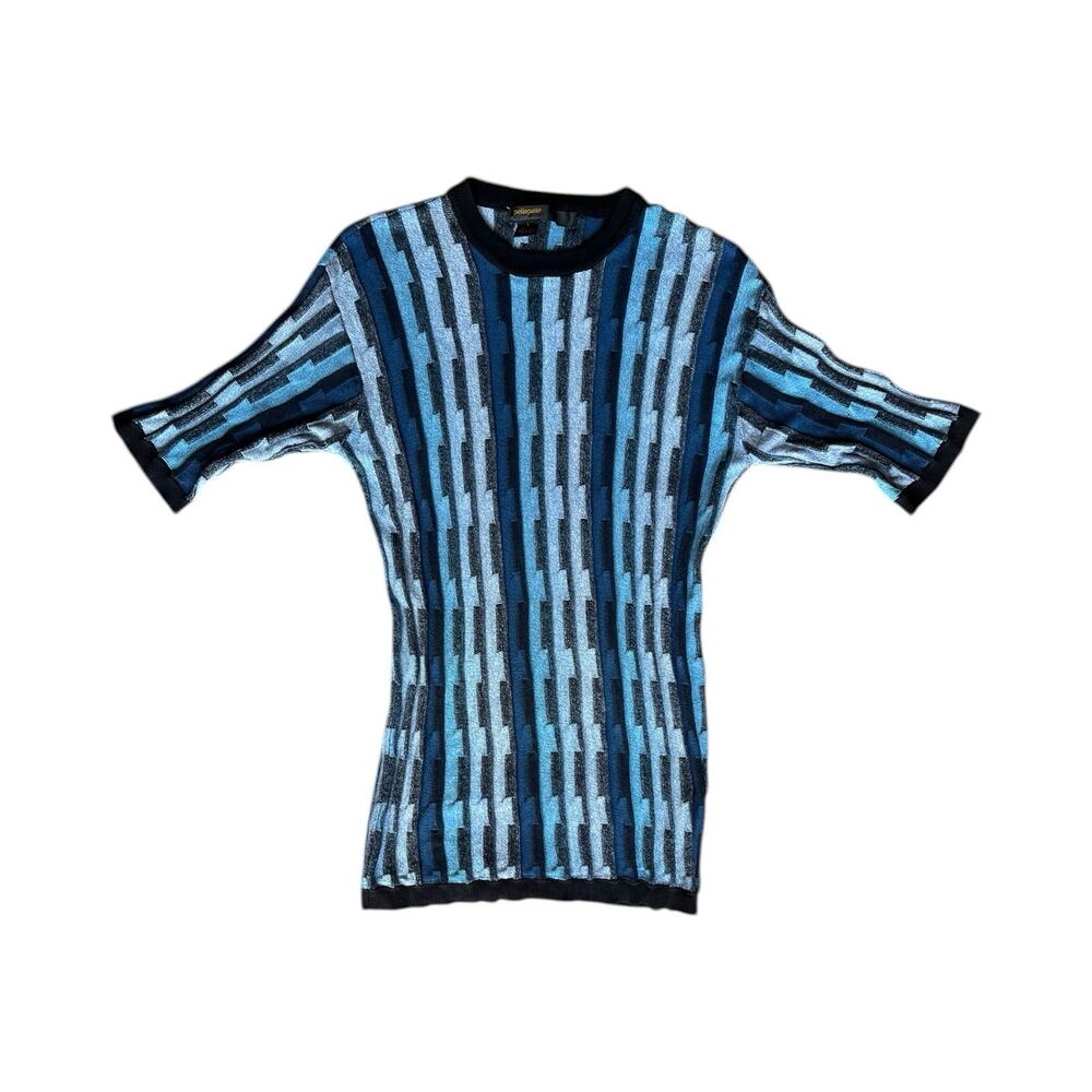Vintage Men’s Pelle Pelle Striped Silk Size L Y2K Sweater Knit Ribbed Black Blue
